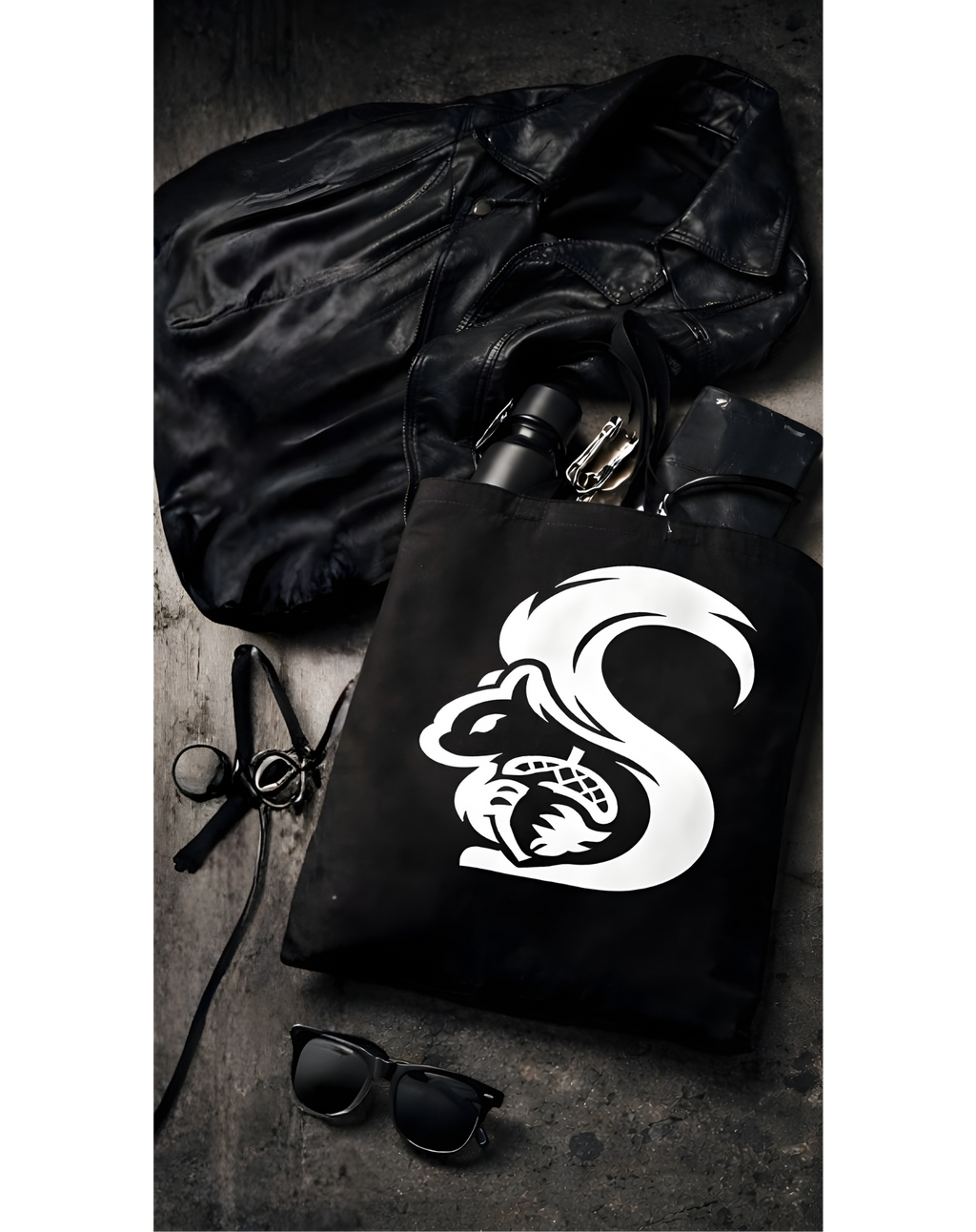 Black Canvas Squirrel Tote Bag, Trust No One Graphic Tote, Edgy Minimal Tote Bag