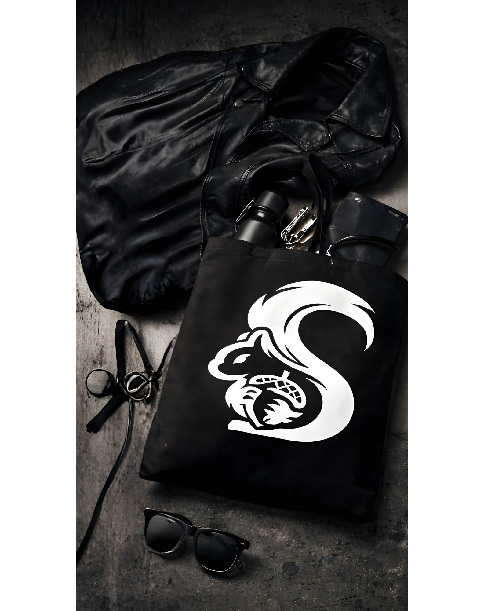 Black Canvas Squirrel Tote Bag, Trust No One Graphic Tote, Edgy Minimal Tote Bag